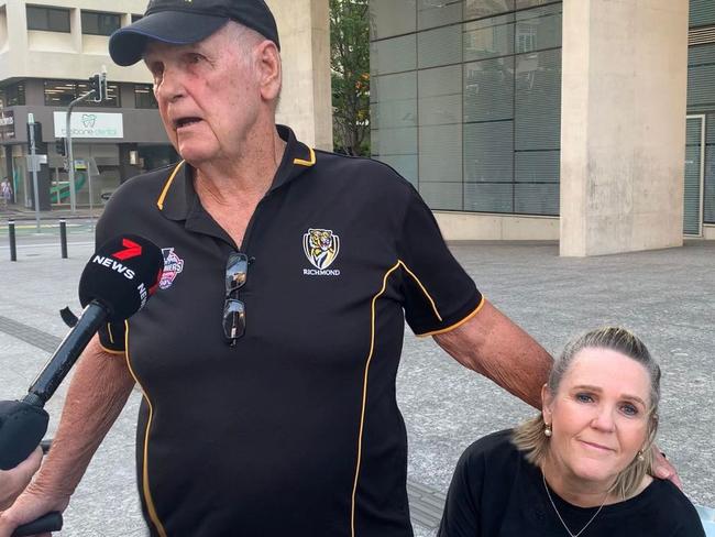 Robert Fitzsimmons and Kerry Benson outside Brisbane Supreme Court after Shawn Sturgess was found guilty of murdering Jacqueline Sturgess. Picture: NCA NewsWire/ Aisling Brennan