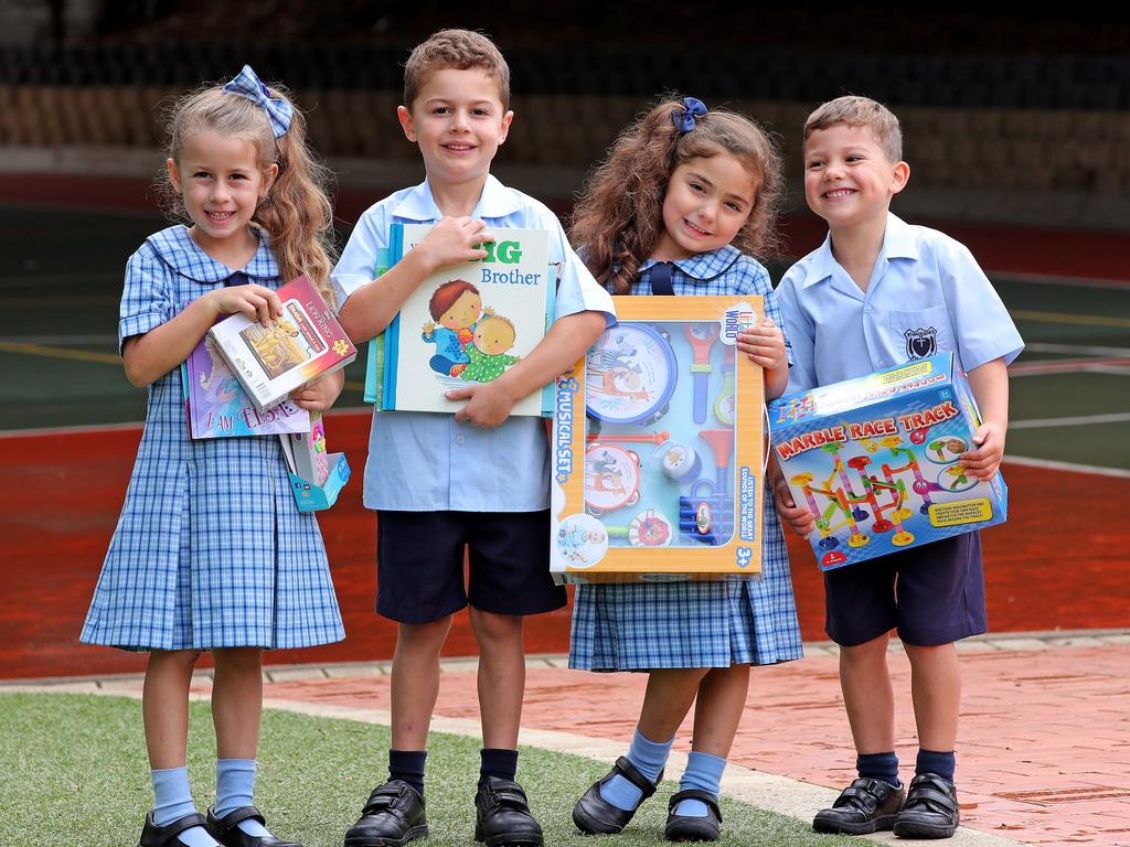 Students from St Madeleines Primary School in Kenthurst have donated goods for their school counterparts in flood affect Lismore who lost all their school belongings in the flood. Picture: Toby Zerna