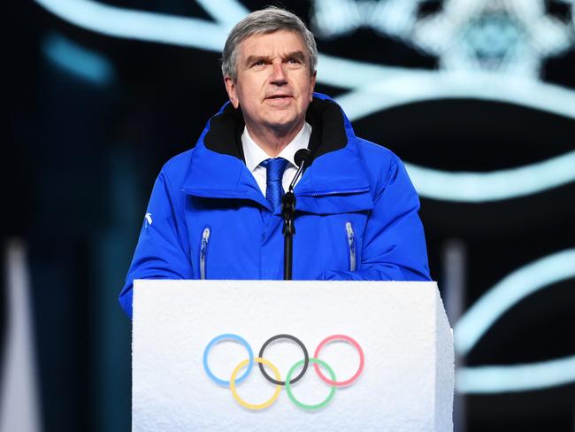 BEIJING, CHINA - FEBRUARY 04: Thomas Bach, IOC President makes a speech during the Opening Ceremony of the Beijing 2022 Winter Olympics at the Beijing National Stadium on February 04, 2022 in Beijing, China. (Photo by David Ramos/Getty Images)