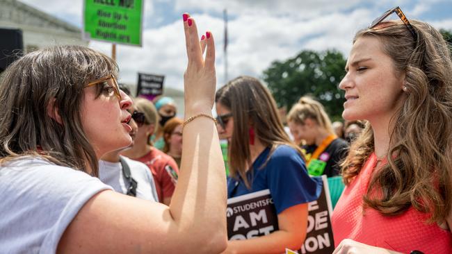 Anti- and pro-abortion advocates face off outside the US Supreme Court. Picture: AFP