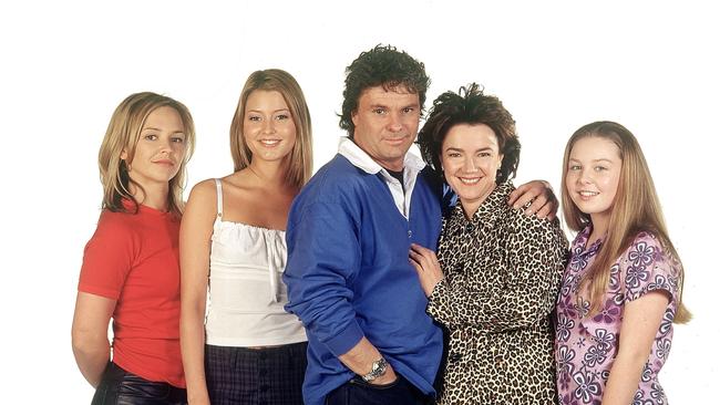 Ramsay Street’s Scully family, L-R: Carla Bonner, Holly Valance, Shane Connor, Janet Andrewartha and Kate Keltie.