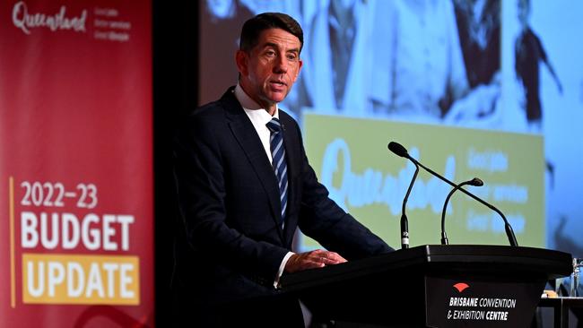 Queensland Treasurer Cameron Dick delivers the state’s 2022-23 budget update. Picture: Dan Peled