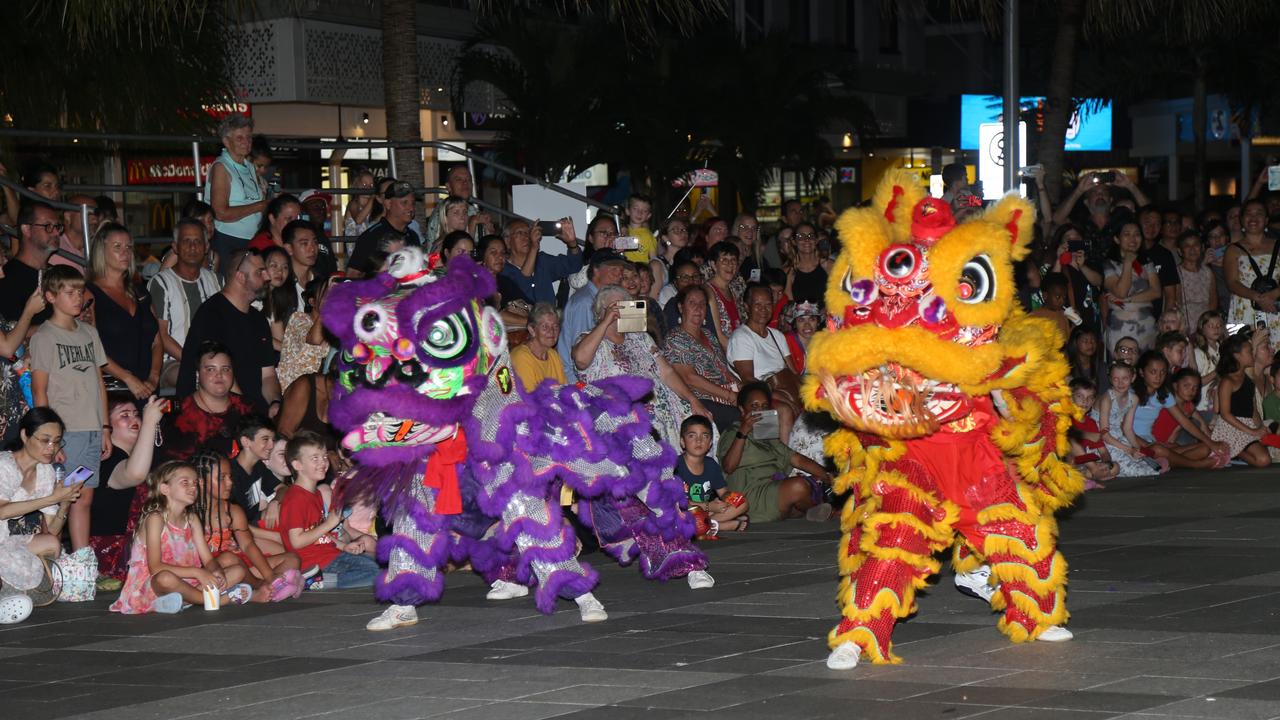 Dragon and lion performances ended the last night of Chinese New Year festivities in Cairns. Picture: Kate Stephenson