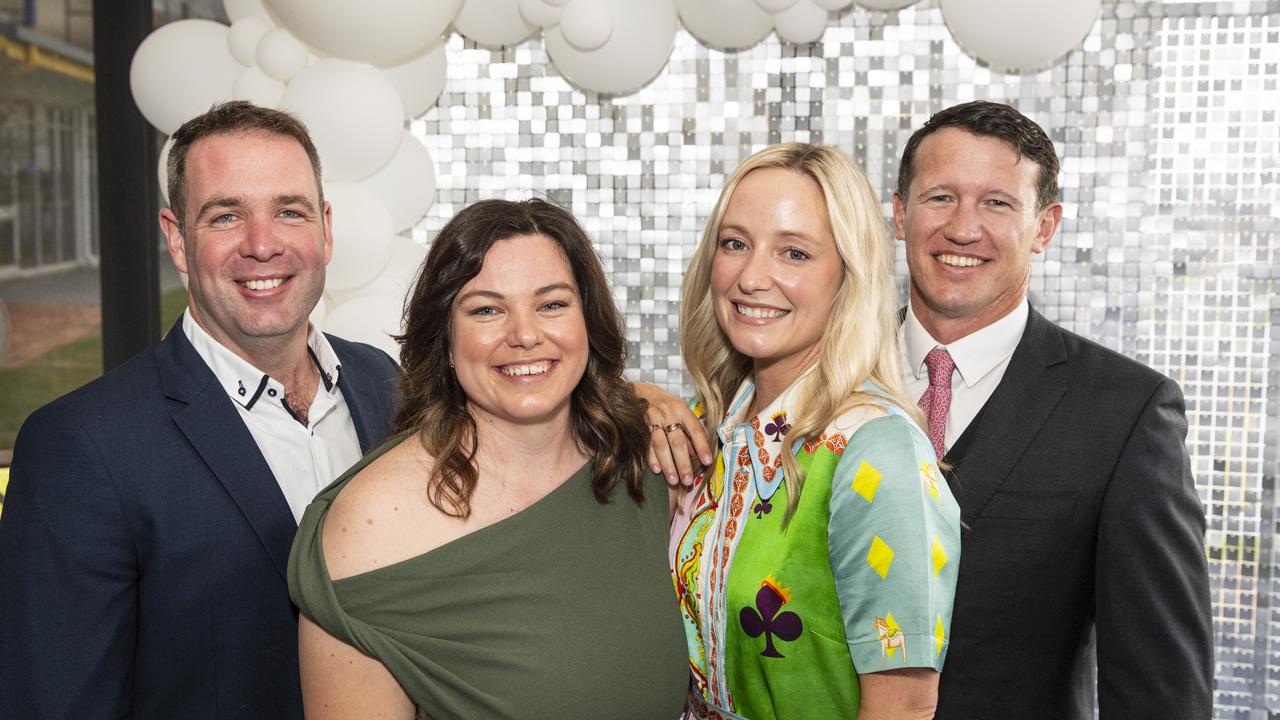 At the Emergency Services race day are (from left) Oliver Fowkes, Emily Savage, Sally Gersekowski and Weston Higgins at Clifford Park, Saturday, August 10, 2024. Picture: Kevin Farmer