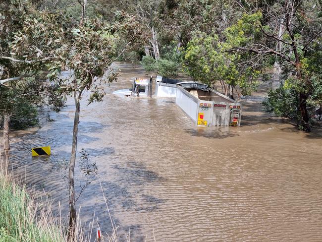 Moorabool River rescue from truck on October 14, 2022. Picture: Steve Ford/Geelong TV