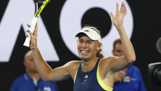 Caroline Wozniacki wins the Australian Open, beating Simona Halep in the final. Picture: Michael Klein