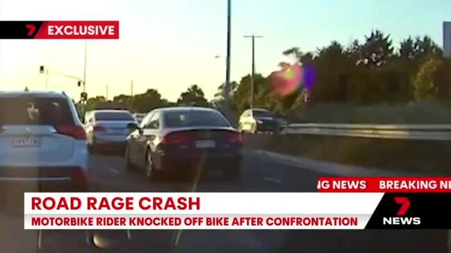 Motorcyclist run down in road rage crash (7News Melbourne)