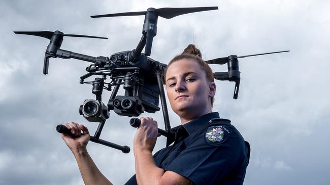 A “drone force” to tackle high speed pursuits has already been trialled and implemented in Victoria, who also looked to the skies in a new crime-fighting front. Picture: Jake Nowakowski