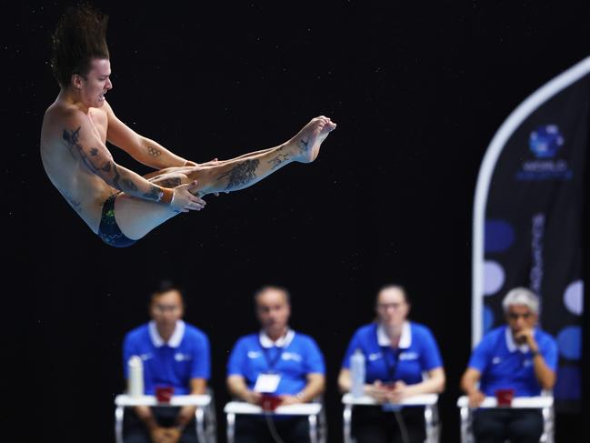 BERLIN, GERMANY - MARCH 23: Cassiel Rousseau of Team Australia competes in the Men's 10m Platform Final during the World Aquatics Diving World Cup 2024 - Stop 2 on March 23, 2024 in Berlin, Germany. (Photo by Maja Hitij/Getty Images)