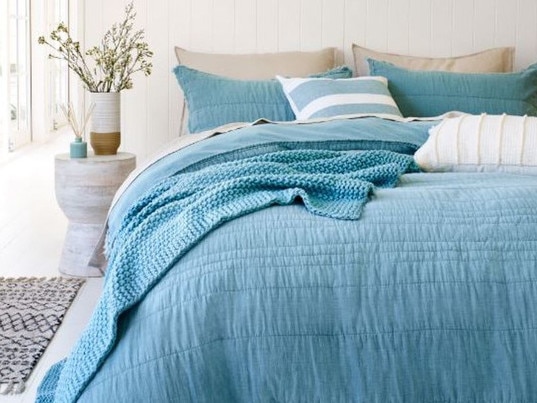 Australian House And Garden Burleigh Quilted Fringe Quilt Cover Set in Ocean