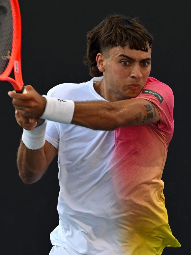 Flavio Cobolli’s tattoos seen on his left arm. Picture: Paul Crock / AFP