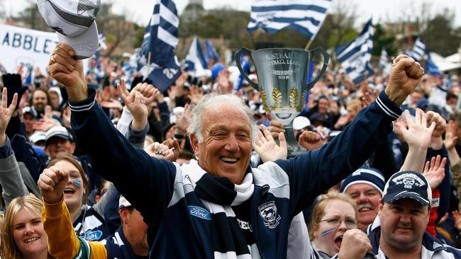 Frank Costa of Geelong celebrates with the fans during the Geelong Cats AFL Grand Final reception at Skilled Stadium on September 27, 2009. (Photo by Quinn Rooney/Getty Images)