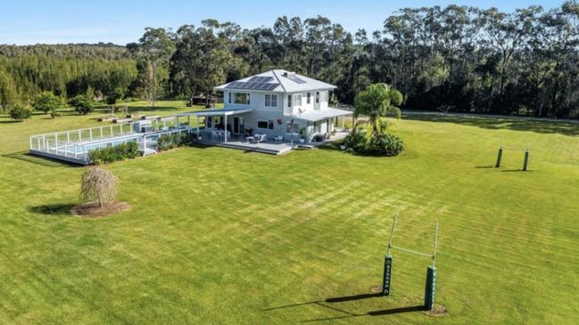 Former Wallaby Berrick Barnes has listed his Kinvara acreage home complete with football field. Picture: realestate.com.au