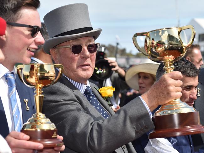 The master and his apprentice: Lloyd Williams and trainer Joseph O'Brien after they combined for that special win on the first Tuesday in November.  Picture: AFP