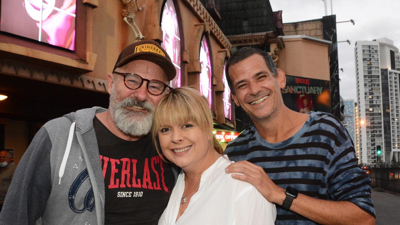 Sean ‘Flan’ Flanagan, Peta-Jayne Habner and Ben Mayne at opening night of ‘Sanctuary’ at Dracula’s Cabaret, Broadbeach. PIC: (c) Regina King