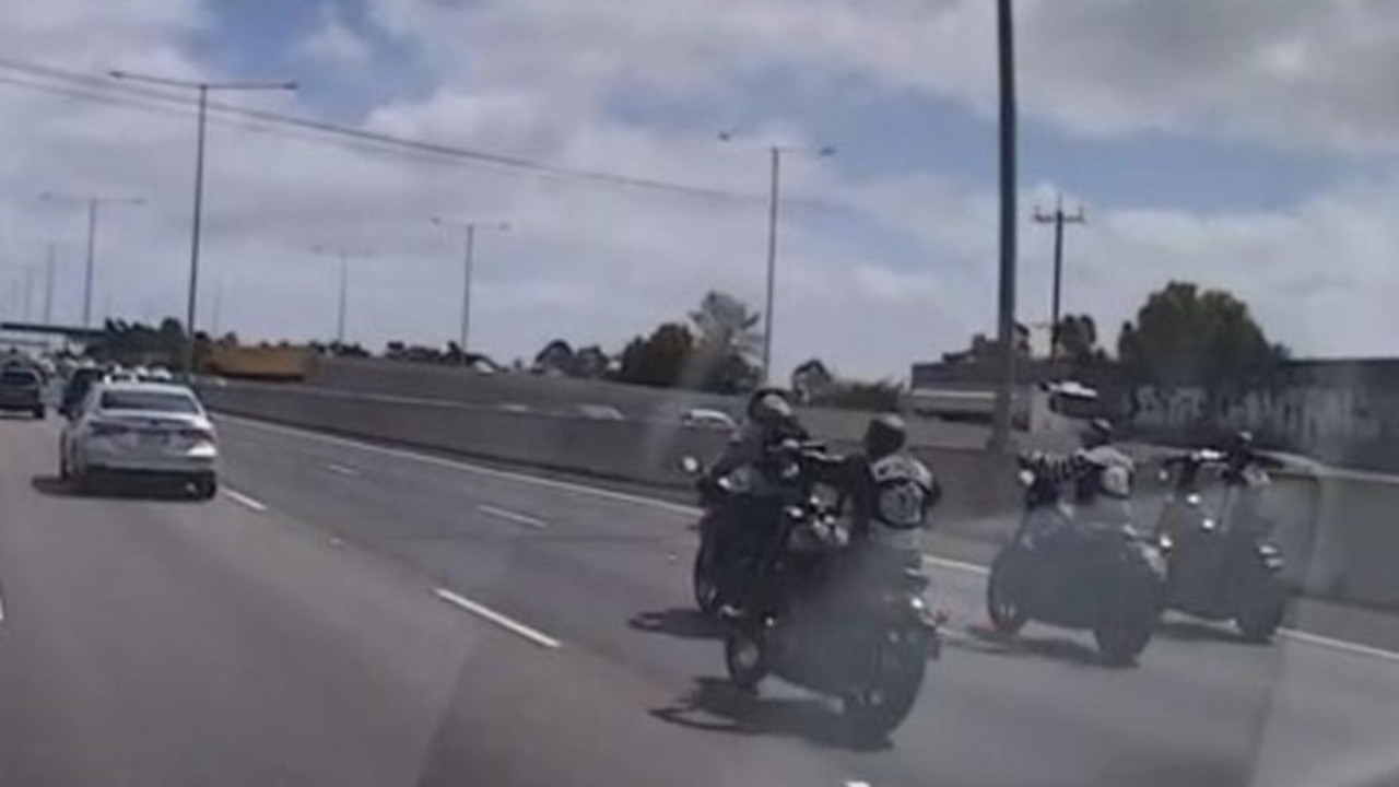 The bikies approach the L plate rider just before the alleged attack. Picture: Victoria Police