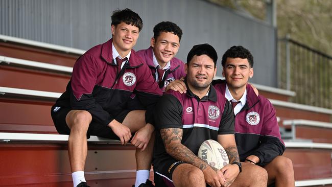 Hayden Watson, Adaquix Luke and Javon Andrews. Picture: Lyndon Mechielsen/Courier Mail