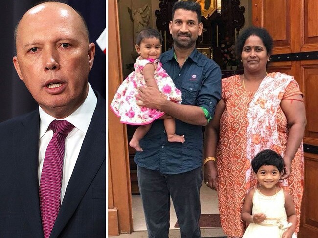 Peter Dutton and the Tamil family at the centre of an immigration stand-off. Picture: