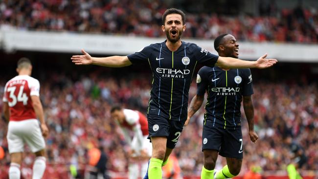 Manchester City’s Bernardo Silva scores his team's second goal against Arsenal at Emirates Stadium