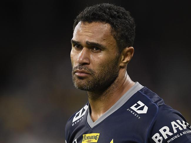 TOWNSVILLE, AUSTRALIA - MARCH 28:  Justin O'Neil of the Cowboys looks on during the round three NRL match between the North Queensland Cowboys and the Gold Coast Titans at QCB Stadium on March 28, 2021, in Townsville, Australia. (Photo by Ian Hitchcock/Getty Images)