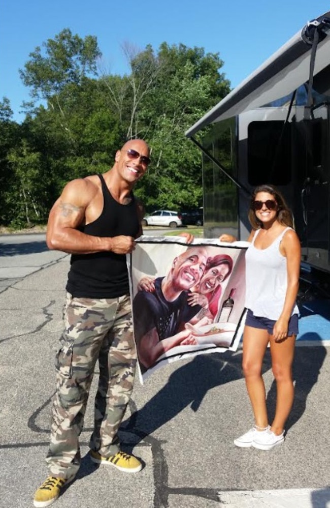 Their friendship began when The Rock reached out to Danielle on Instagram praising her work. As a thank you, she painted the (pictured) portrait of him and his mum. Picture: Supplied