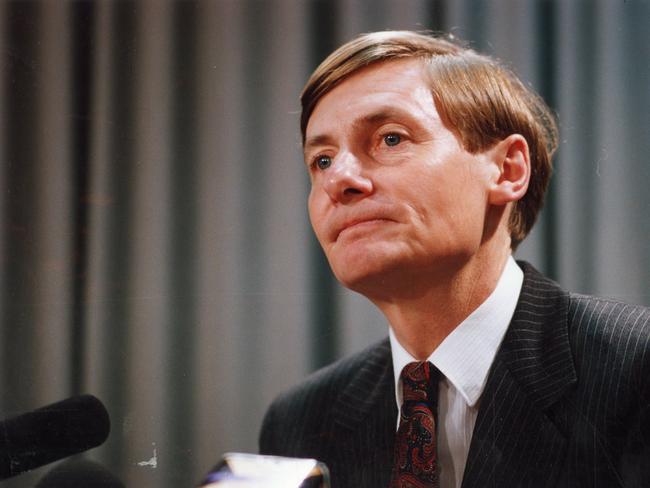 Then-premier John Bannon at a press conference in June, 1992, where he denied he was resigned as premier.