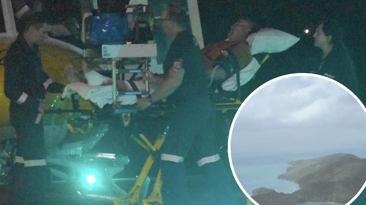 Mr Price as he arrived at Mackay Base Hospital after a shark bite in Hook Passage about 6.40pm Friday in the Whitsundays. The RACQ CQ Rescue helicopter flew him from Hamilton Island where he was taken for initial treatment at the clinic. Picture: Tara Miko