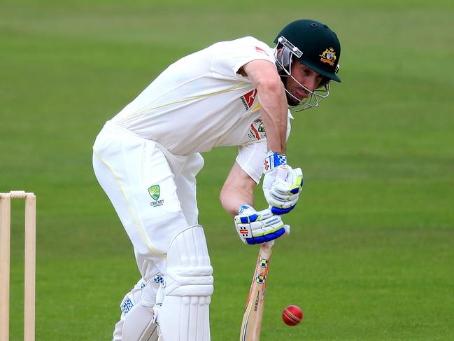 Australia's Shaun Marsh bats during the tour match against Kent at The Spitfire Ground, Canterbury England, Thursday June 25, 2015. Australia will play England in the first Test of the Ashes series starting July 8. (Nigel French/PA via AP) UNITED KINGDOM OUT NO SALES NO ARCHIVE