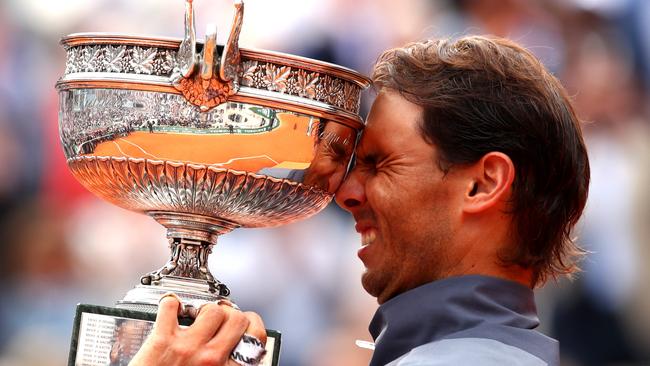 Rafael Nadal celebrating after winning the 2019 French Open. Picture: Getty Images