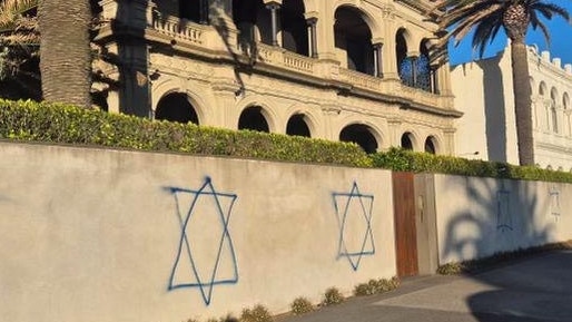 The Middle Park home of one of Victoria’s most successful Jewish business families was sprayed with anti-Semitic graffiti. Picture: Supplied.