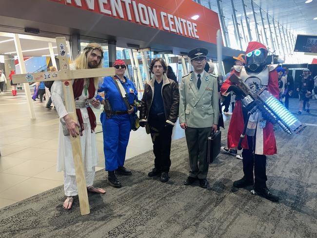 The PAX Aus Convention at the Melbourne Convention and Exhibition Centre (MCEC) on Saturday, October 12, 2024: Annie, Brittany, Pacey, Lyndon and Tom. Picture: Jack Colantuono