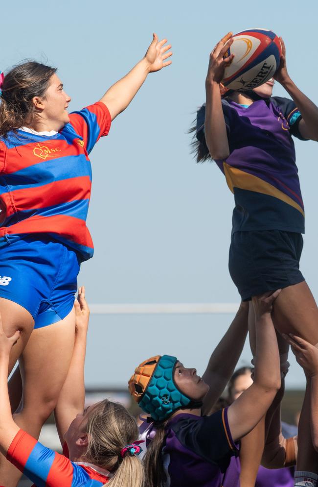 Selena Worsley Cup Game 1. Downlands first VII vs Glennie 18S. 2024 O'Callaghan Cup day at Downlands College. Photo by Nev Madsen