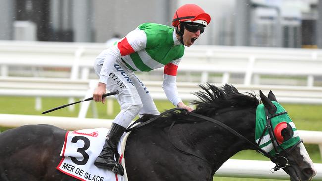 Jockey Damian Lane rides Mer De Glace to victory in last month’s Caulfield Cup. Picture: AAP