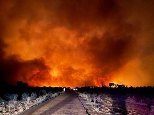 A bushfire that began at Kuraya Outstation burns near Tennant Creek. Picture: Bushfires NT