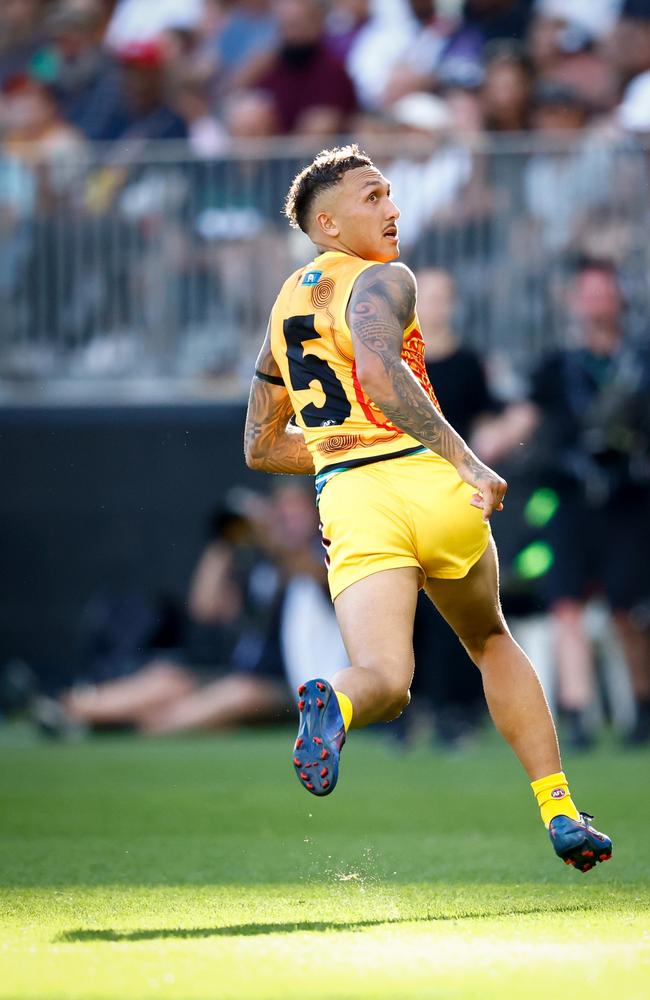 Should you hold off on picking someone like Shai Bolton when high-scoring midfielders are still available? Picture: Dylan Burns/AFL Photos via Getty Images.