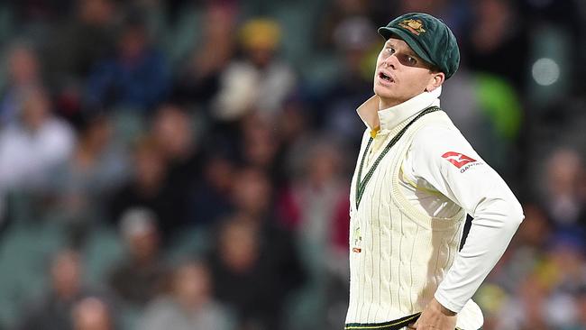 Australian captain Steve Smith shows the strain during England’s run chase last night