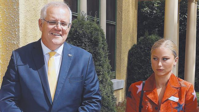 Prime Minister Scott Morrison with Grace Tame, in the moment that went viral. Picture: NCA NewsWire / Gary Ramage