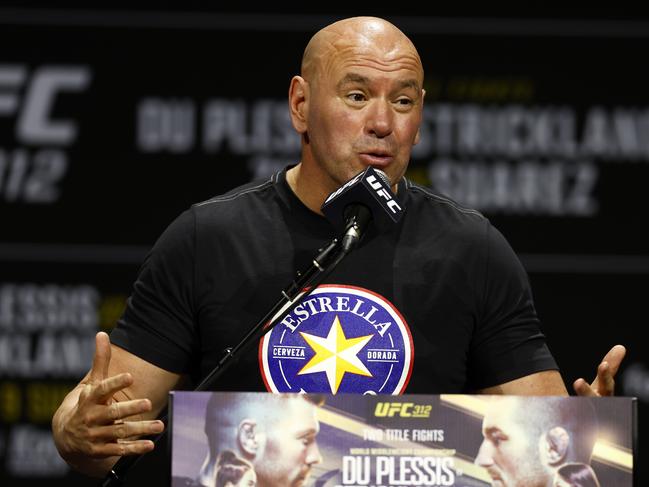 DAILY TELEGRAPH FEBRUARY 6, 2025. UFC CEO Dana White speaking during the UFC 312 press conference held at Qudos Bank Arena in Sydney Olympic Park. Picture: Jonathan Ng