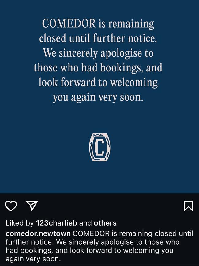 The Comedor restaurant’s Instagram post.