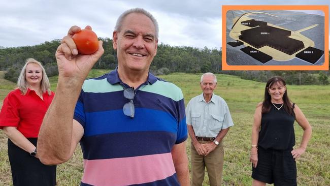 AUSTRALIA FIRST: Standing on the site of an upcoming $80m fresh produce processing facility at Withcott are (from left) Lockyer Fruit and Vegetable Ltd Cooperative managing director Cheryl Bromage, Lockyer Valley Fruit and Vegetable Food Processing Company CEO Colin Dorber, retired farmer and company investor Ivan Peters and co-operative director Marie King.