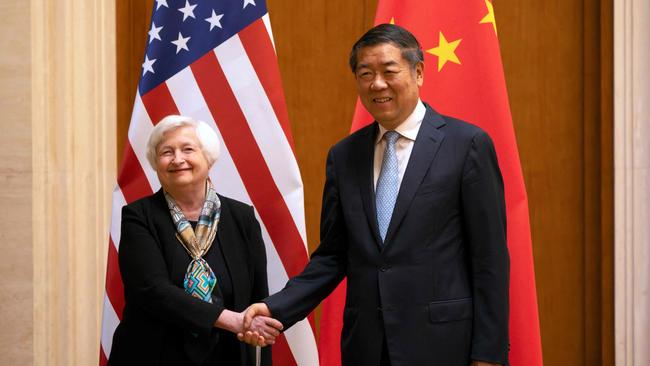 US Treasury Secretary Janet Yellen with Chinese Vice-Premier and Xi’s top economic-policy aide, He Lifeng, during a meeting in Beijing in July. Picture: AFP