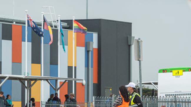 Security outside the Shepparton school. Picture: Jason Edwards