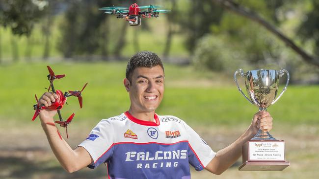 Roxburgh Park's Thomas Bitmatta, 20, has been crowned Drone Racing Nationals Champion. Picture: Rob Leeson