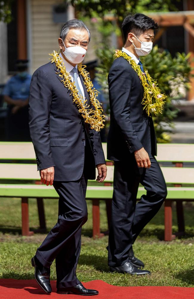Wang Yi (L) arrives for the meeting, Picture: Junior S.Ami / SAMOA OBSERVER / AFP