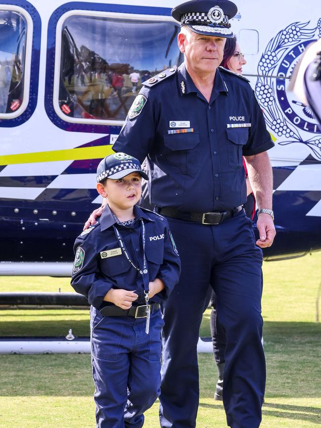 Joining forces with the South Australian Police, Mix 102.3, the state’s Premier, and two iconic sports stars, Sammy was able to experience life as a police officer. Picture: Russell Millard