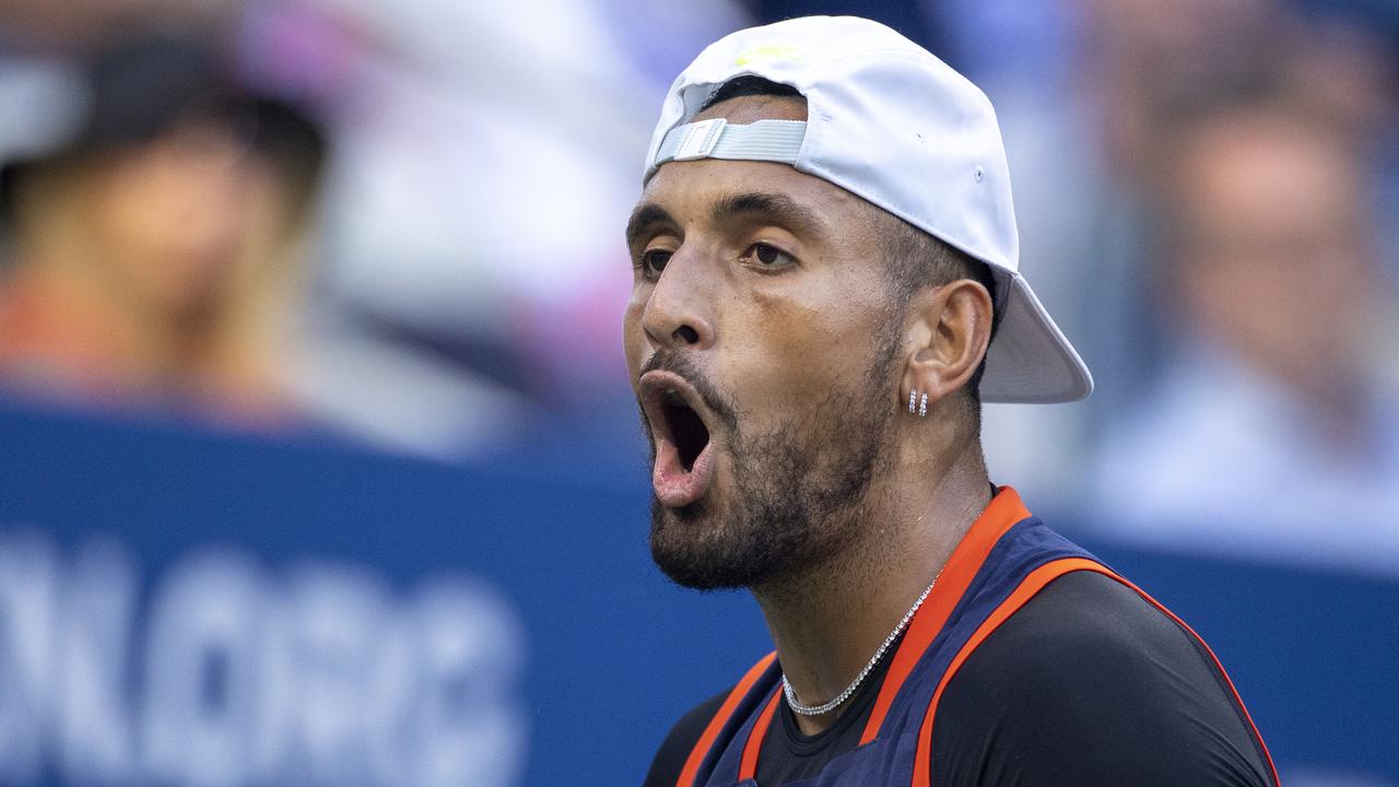 NEW YORK, USA, August 31: Nick Kyrgios of Australia during his match against Benjamin Bonzi of France on Louis Armstrong Stadium in the Men's Singles second round one match during the US Open Tennis Championship 2022 at the USTA National Tennis Centre on August 31st 2022 in Flushing, Queens, New York City. (Photo by Tim Clayton/Corbis via Getty Images)