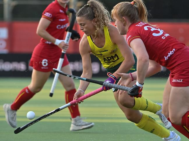 Rosie Malone struck her fourth goal in the Hockeyroos' three Pro League European-leg games.