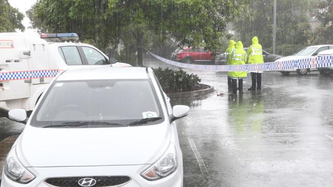 Police at the scene where two people where found injured believed to be shot. Picture: Mike Batterham.