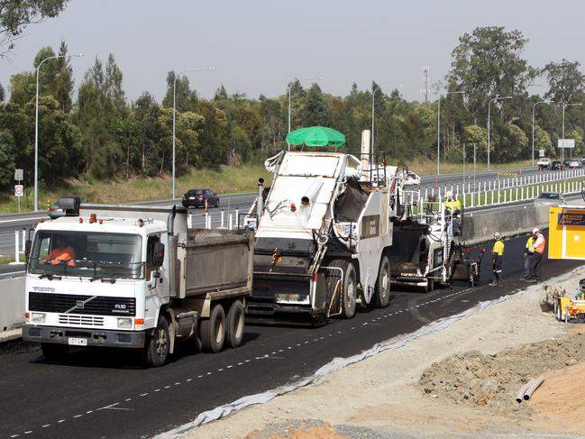 Work continues on Federal Government-funded upgrading roadworks on the Bruce Highway near Caboolture, north of Brisbane.