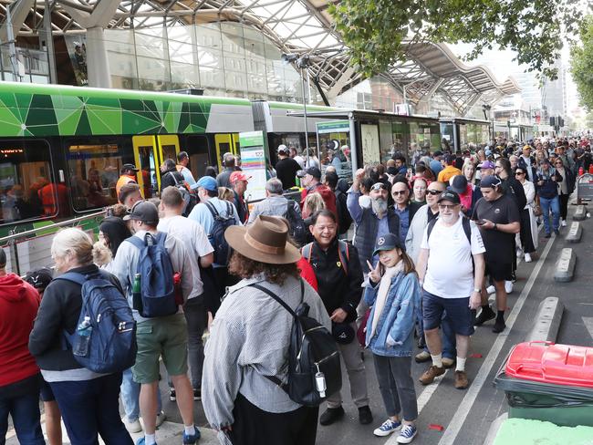 Fans faced delays on their way to the first day of the 2023 Grand Prix. Picture: David Crosling